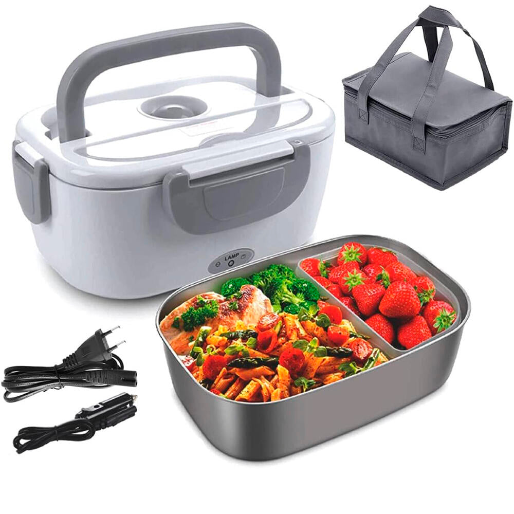 Tartera Fiambrera Eléctrica 2 en 1 Con Recipiente De ACERO Para Calentar en Coche Oficina