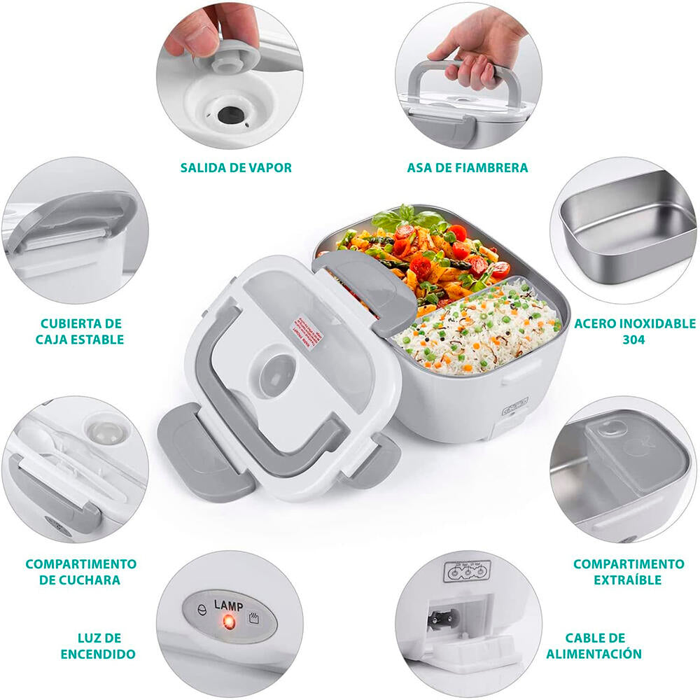 Tartera Fiambrera Eléctrica 2 en 1 Con Recipiente De ACERO Para Calentar en Coche Oficina